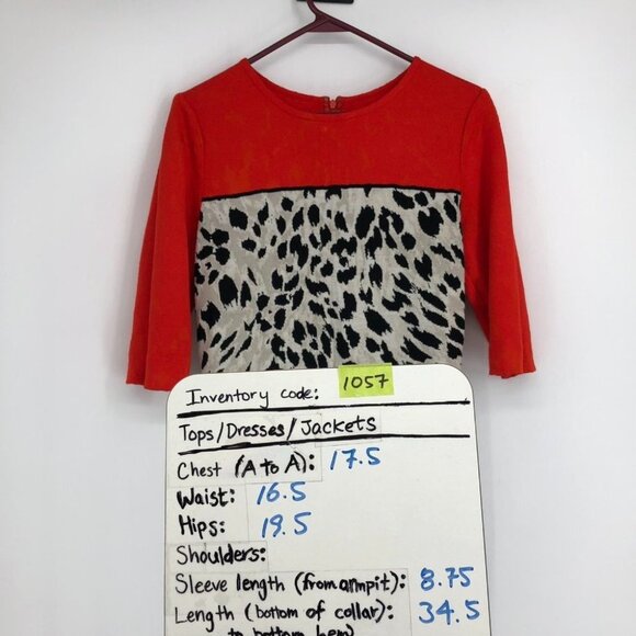 St. John Red & Creme  Leopard Print Jersey Wool blend Midi Dress size 12 - Picture 13 of 14